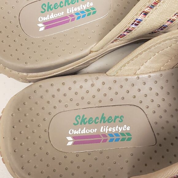 Skechers Women's Sandals Outdoor Lifestyle Size 9 Strappy Tan Slip On Flip Flop - Picture 6 of 9